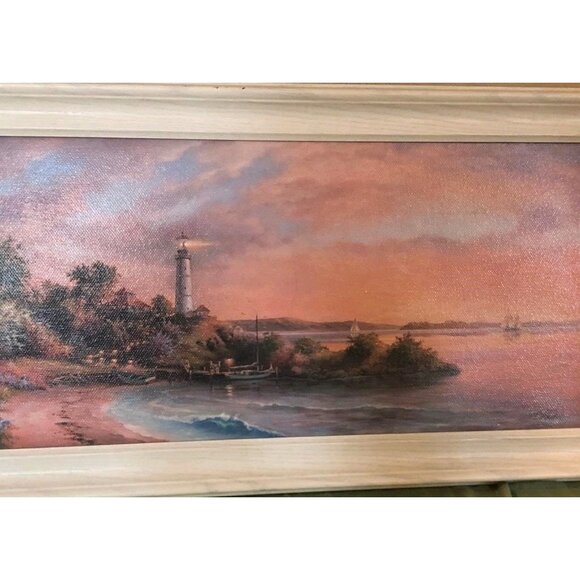 Klaus Strubel Cape Paradise Signed Framed Acrylic Canvas Coastal Landscape 27X16 - Picture 7 of 9